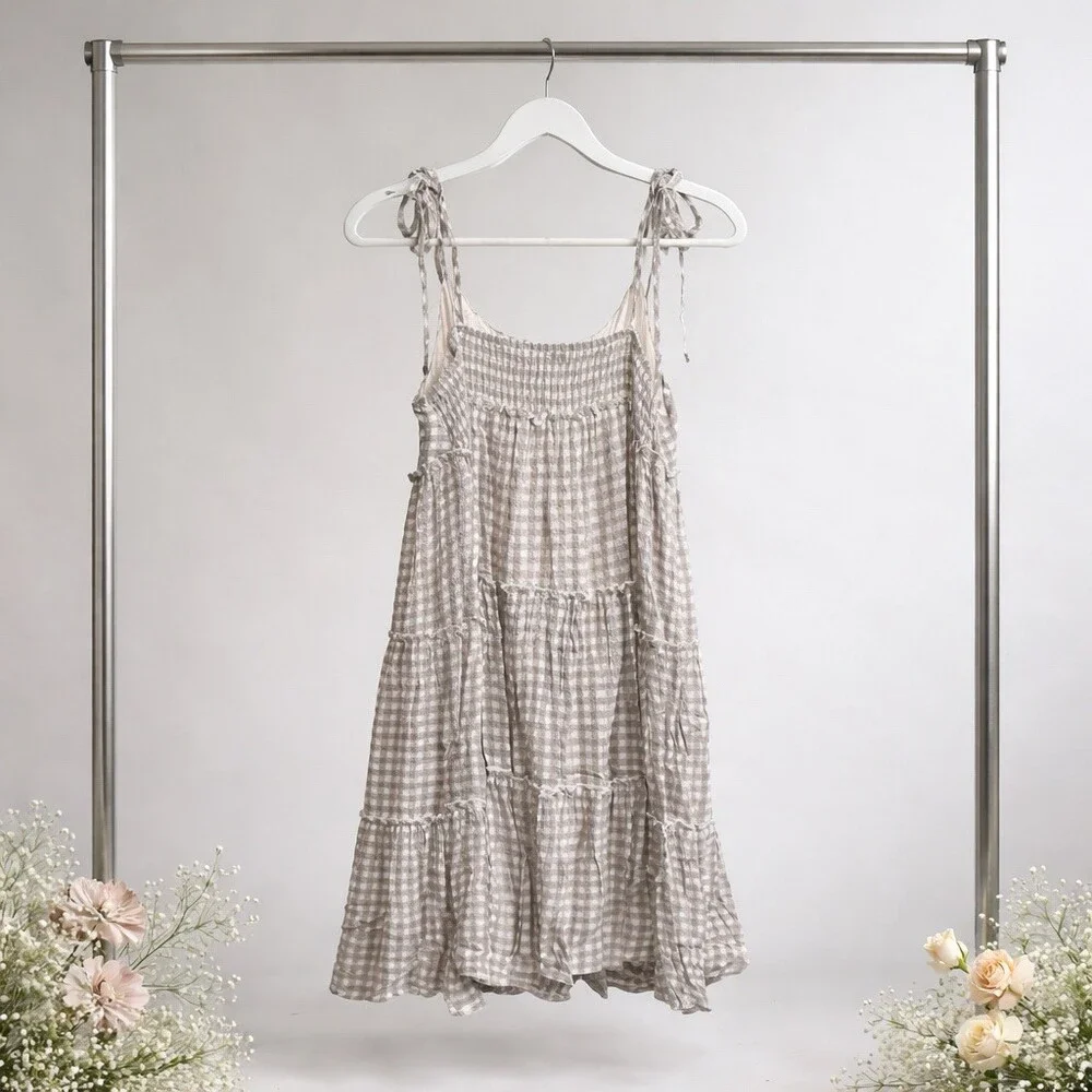 Dress Forum Sundress Womens Size M Gingham Tiered Mini Tie Straps - Picture 3 of 3
